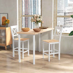 HOMCOM Set of 2 Bar Stools, High Back Kitchen Stools with Footrest, Pine Wood, Natural and White