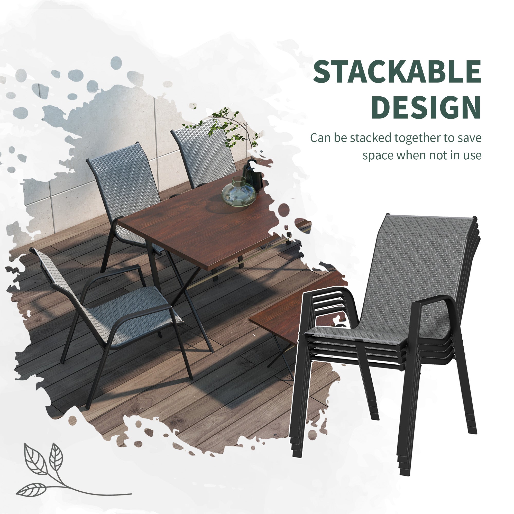 Outsunny set 4 Garden chairs stackable with armrests in Rattan pe and steel, gray - Borgè