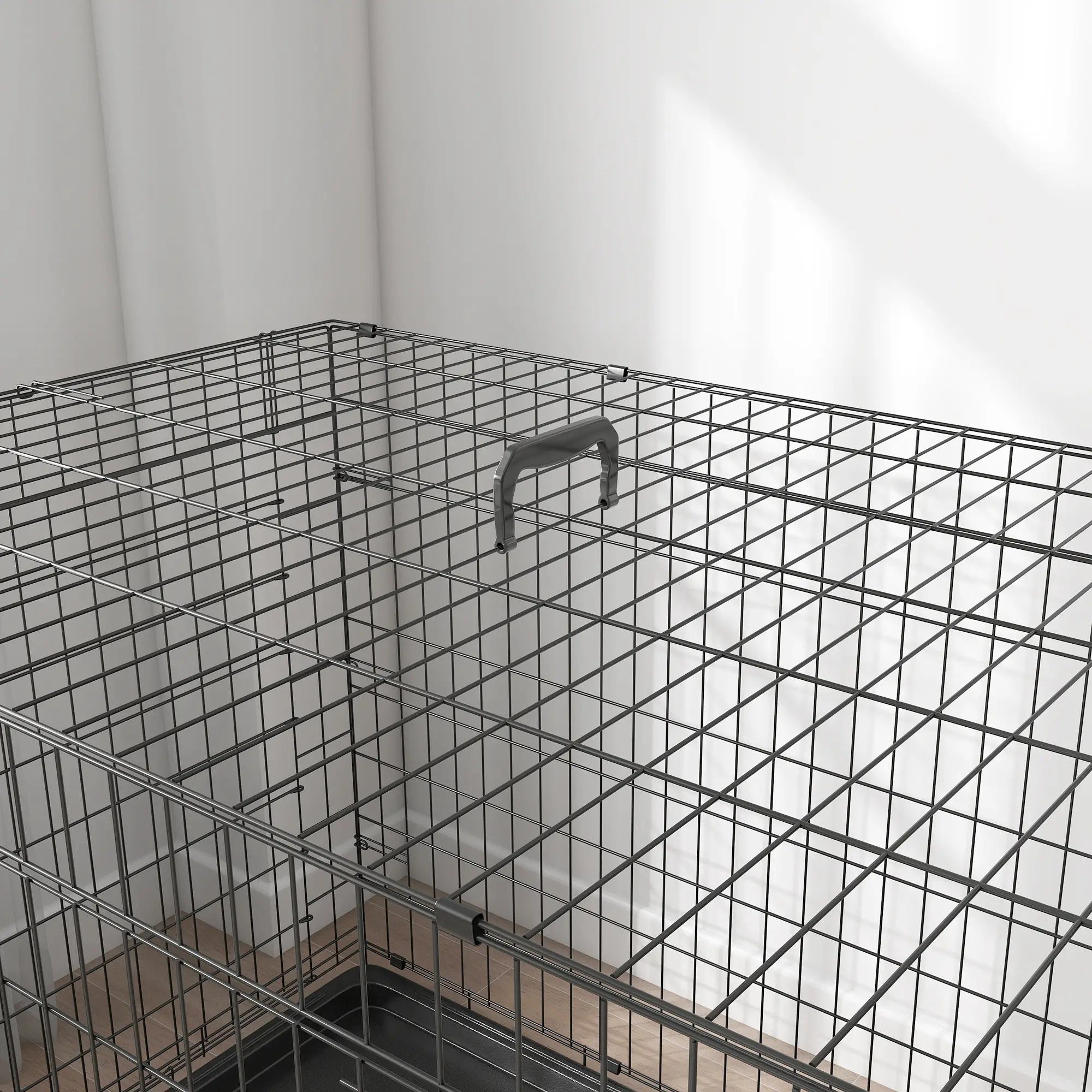 Pet Cage Foldable Steel Double Opening Dog and Cat Carrier, 121x77x82cm, Black - Borge' Group Limited