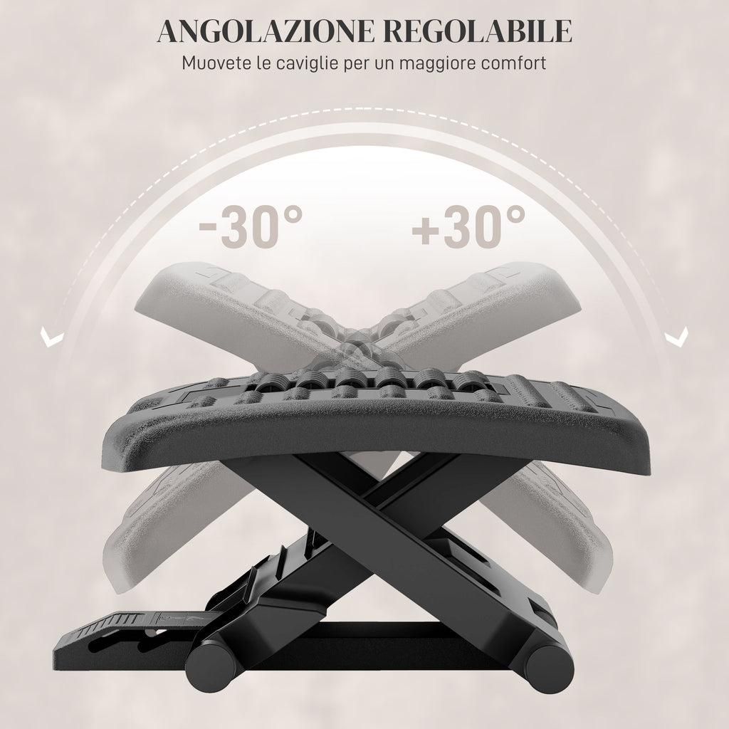 Ergonomic Desk Footrest with Massage Rollers, Height and Angle Adjustment, Black