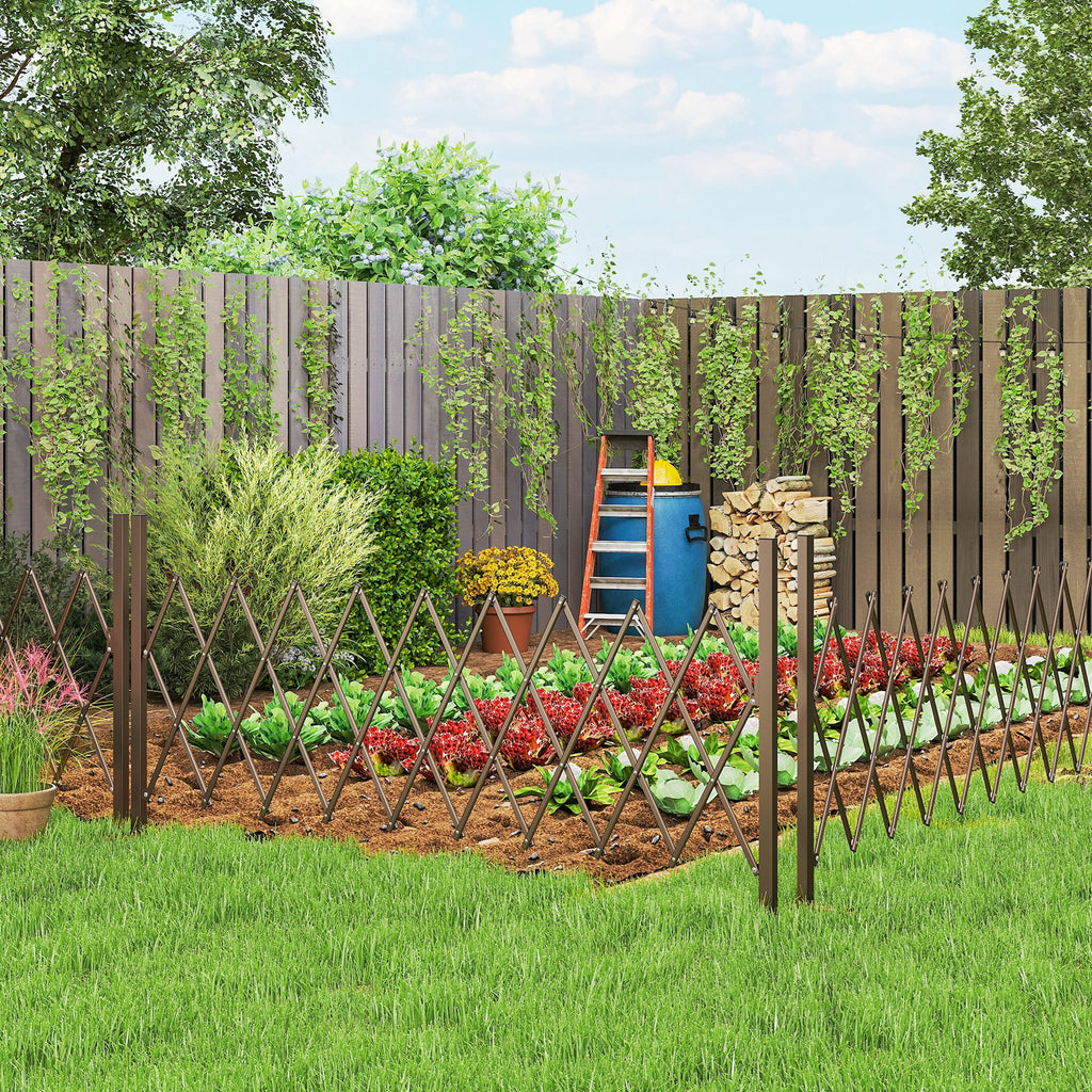 Outsunny Adjustable Width Garden Fence, Metal and Aluminum, 250x31x103.5 cm, Brown
