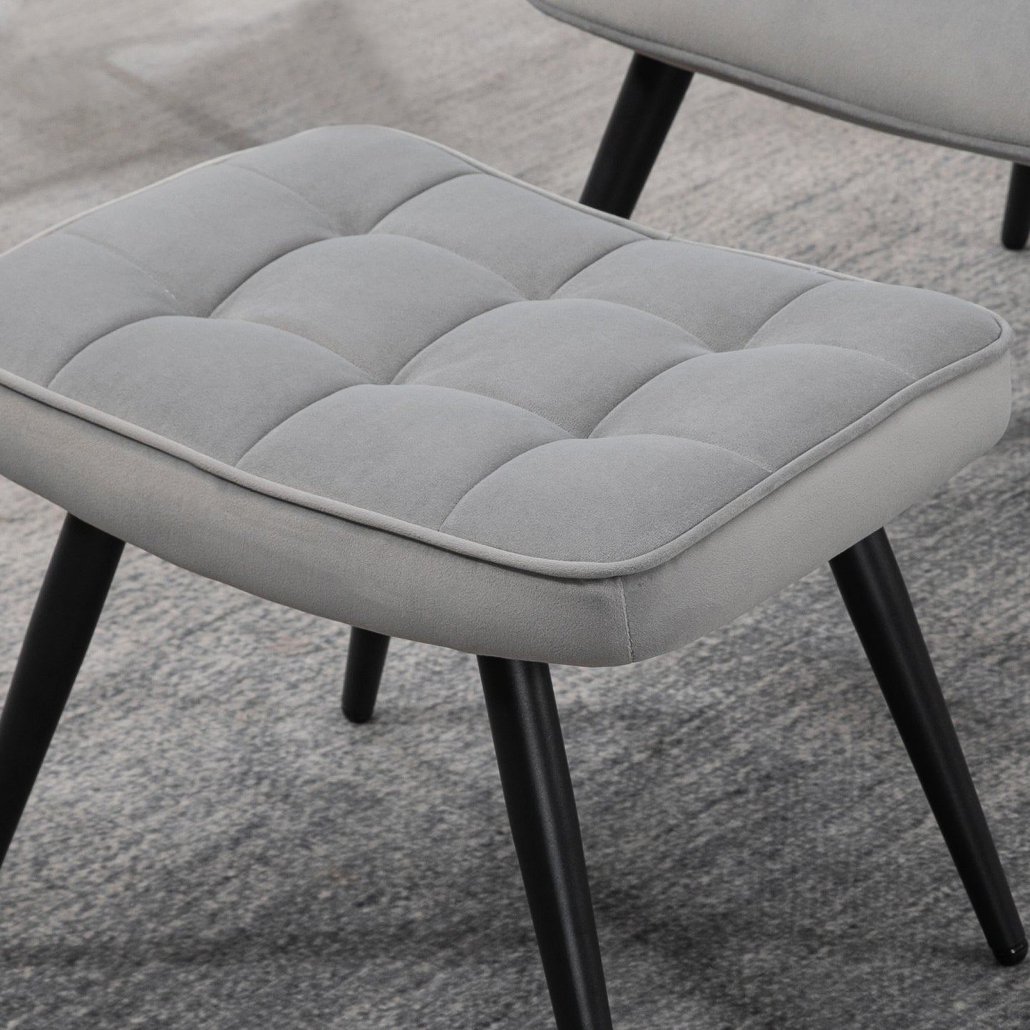 Upholstered Armchair with Armrests and Integrated Footrest in Velvet Effect Fabric Light Grey - Borgè