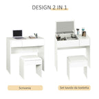 HOMCOM Vanity Table with Folding Mirror, Modern Makeup Table with Stool, 4-Compartment Storage Compartment, White MDF, 80x40x79 cm