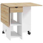HOMCOM Folding Dining Table with Drawer and Shelves, Space-Saving Table with Flip-Up Flaps for Kitchen, Dining Room, Living Room, Oak