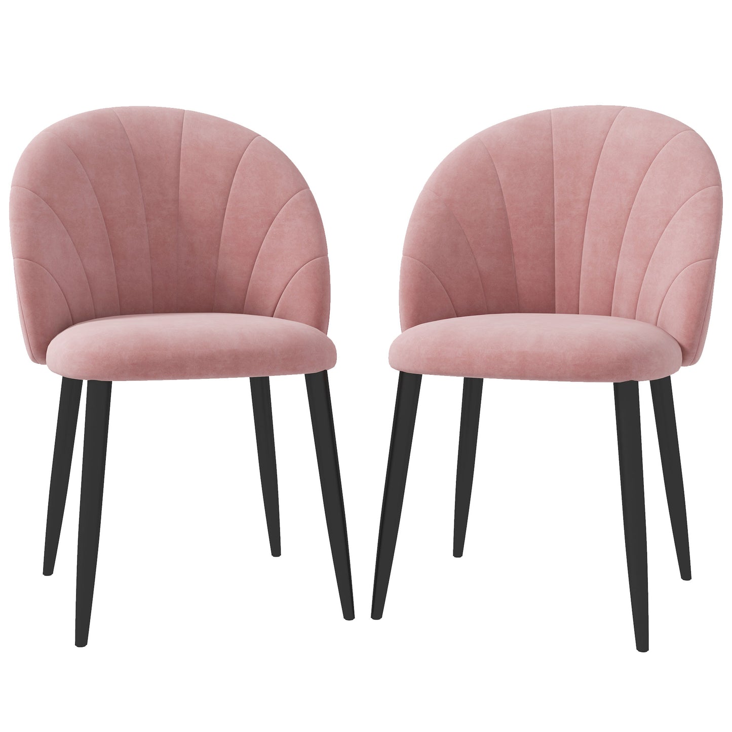 HOMCOM Set of 2 Nordic Style Padded Dining Chairs in Metal and Velvet, 52x54x79cm, Pink