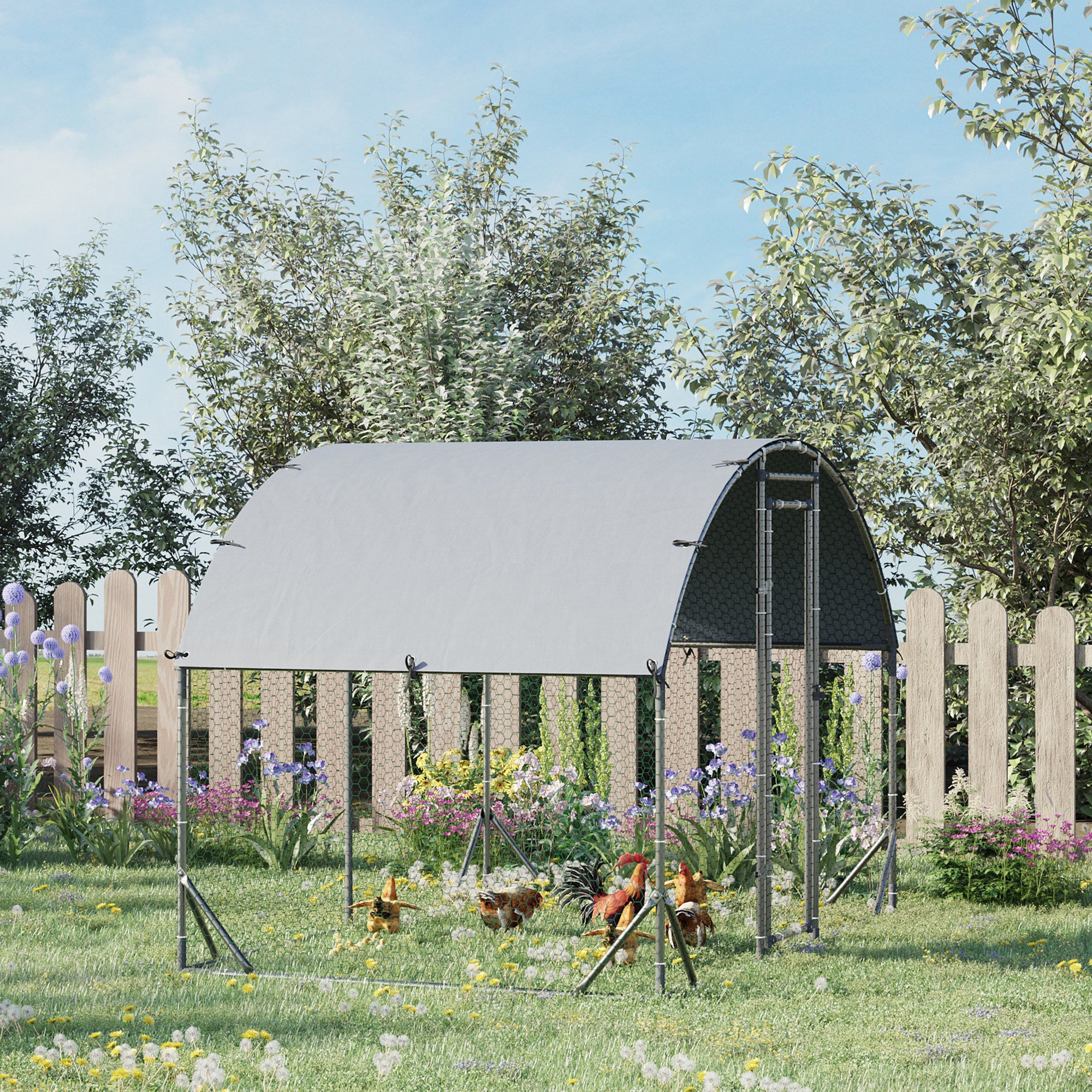 PawHut Galvanized Metal Chicken Run with Roof and UV Cover, 280x190x197 cm, Silver