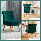 Velvet Lounge Chair with Padded and Quilted Seat with Buttons, 60x66x79 cm, Green