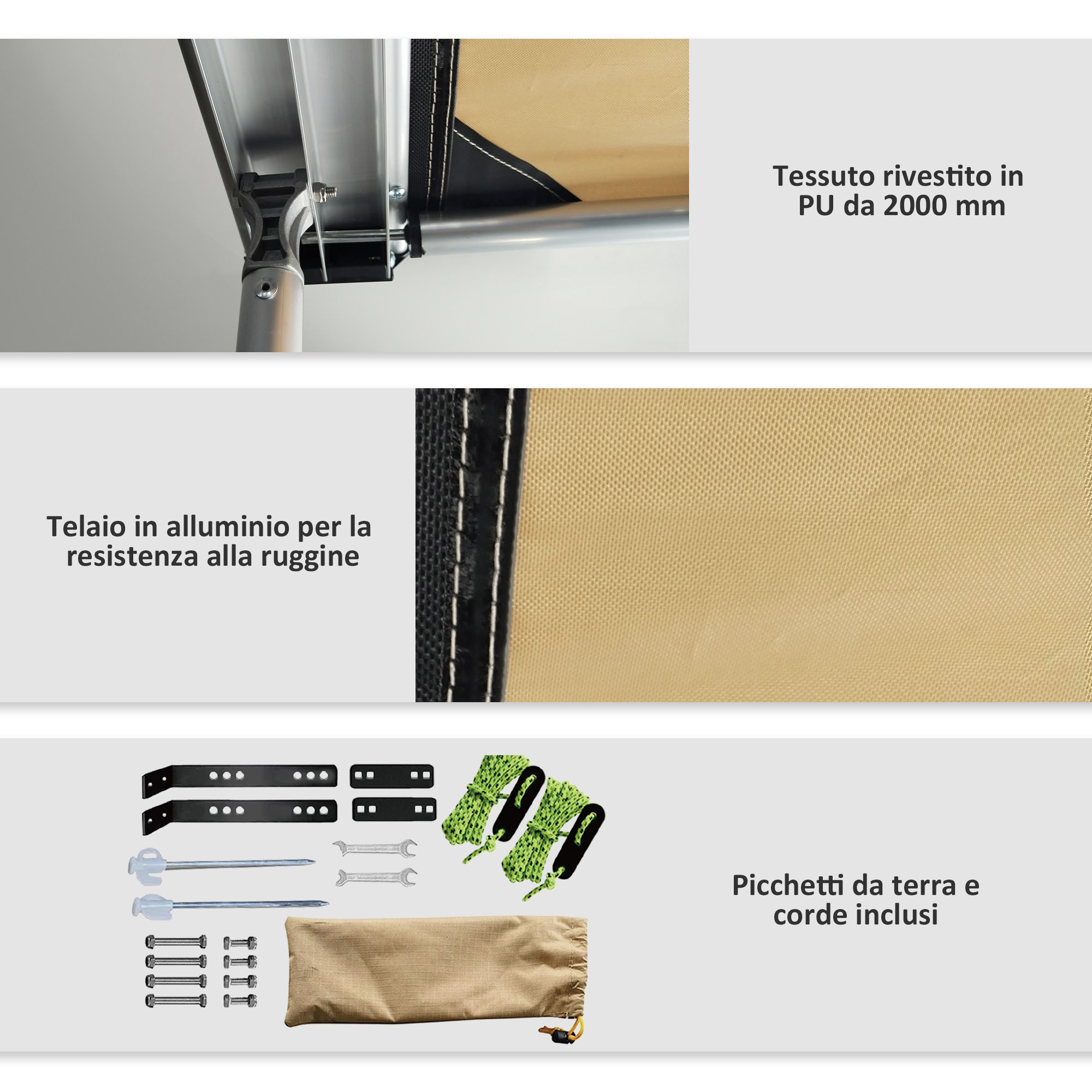 Waterproof Side Car Roof Awning with Adjustable Height, 2.5x1.6m, Khaki - Borgè