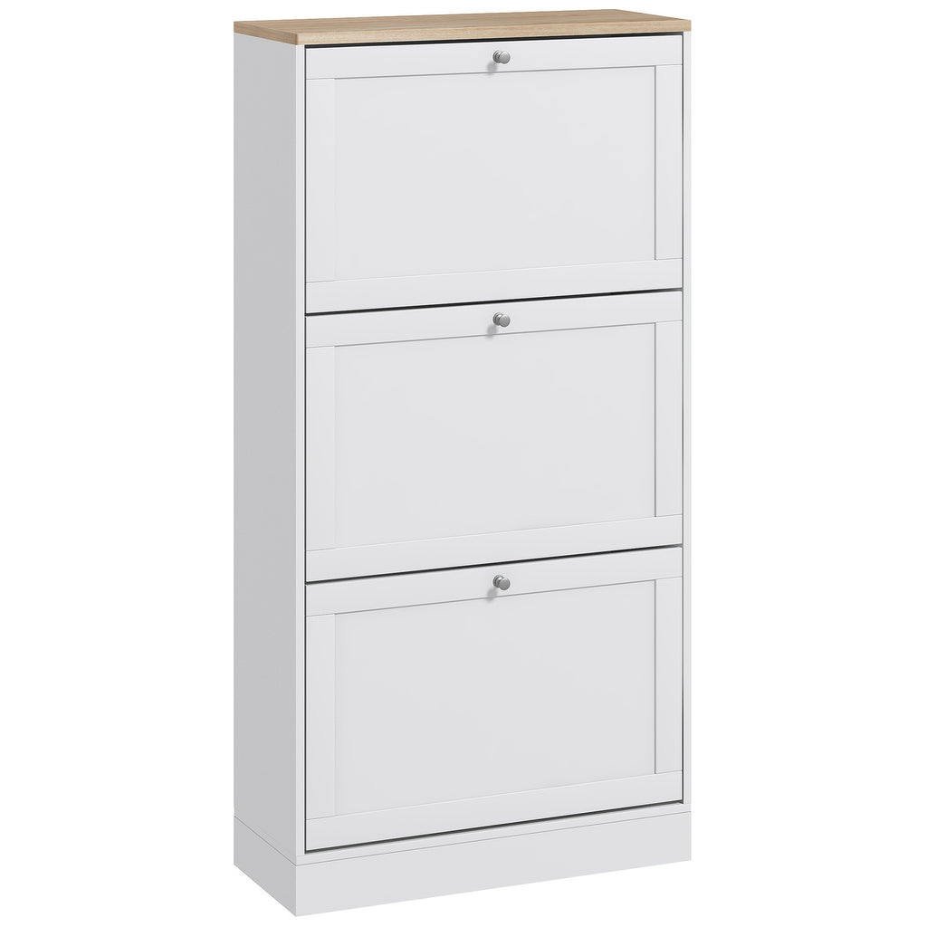 Space-Saving 3-Drawer Shoe Rack with 2-Tier Adjustable Shelves, Wooden, 60x23.5x115 cm, White
