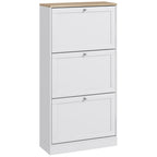 Space-Saving 3-Drawer Shoe Rack with 2-Tier Adjustable Shelves, Wooden, 60x23.5x115 cm, White