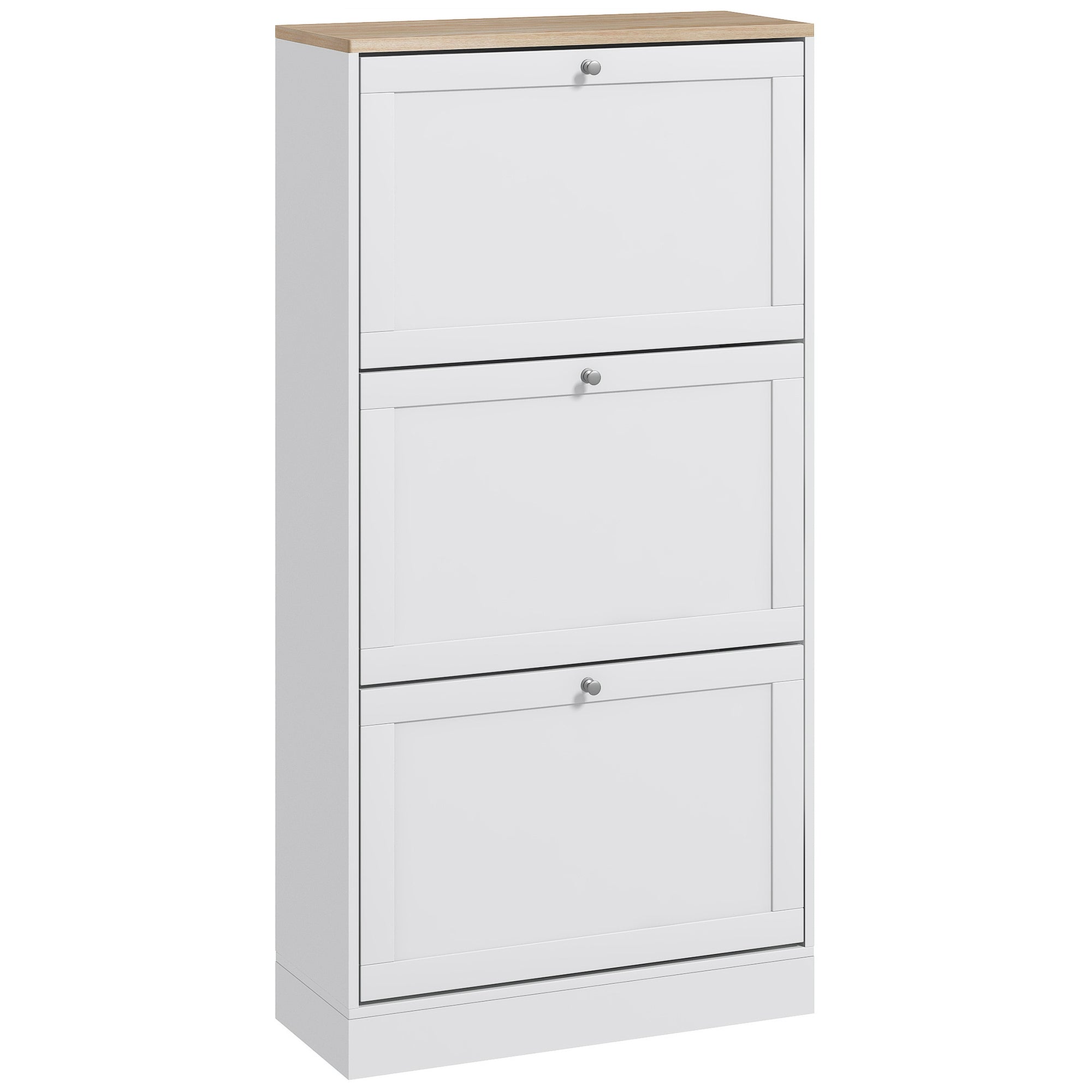 Space-Saving 3-Drawer Shoe Rack with 2-Tier Adjustable Shelves, Wooden, 60x23.5x115 cm, White