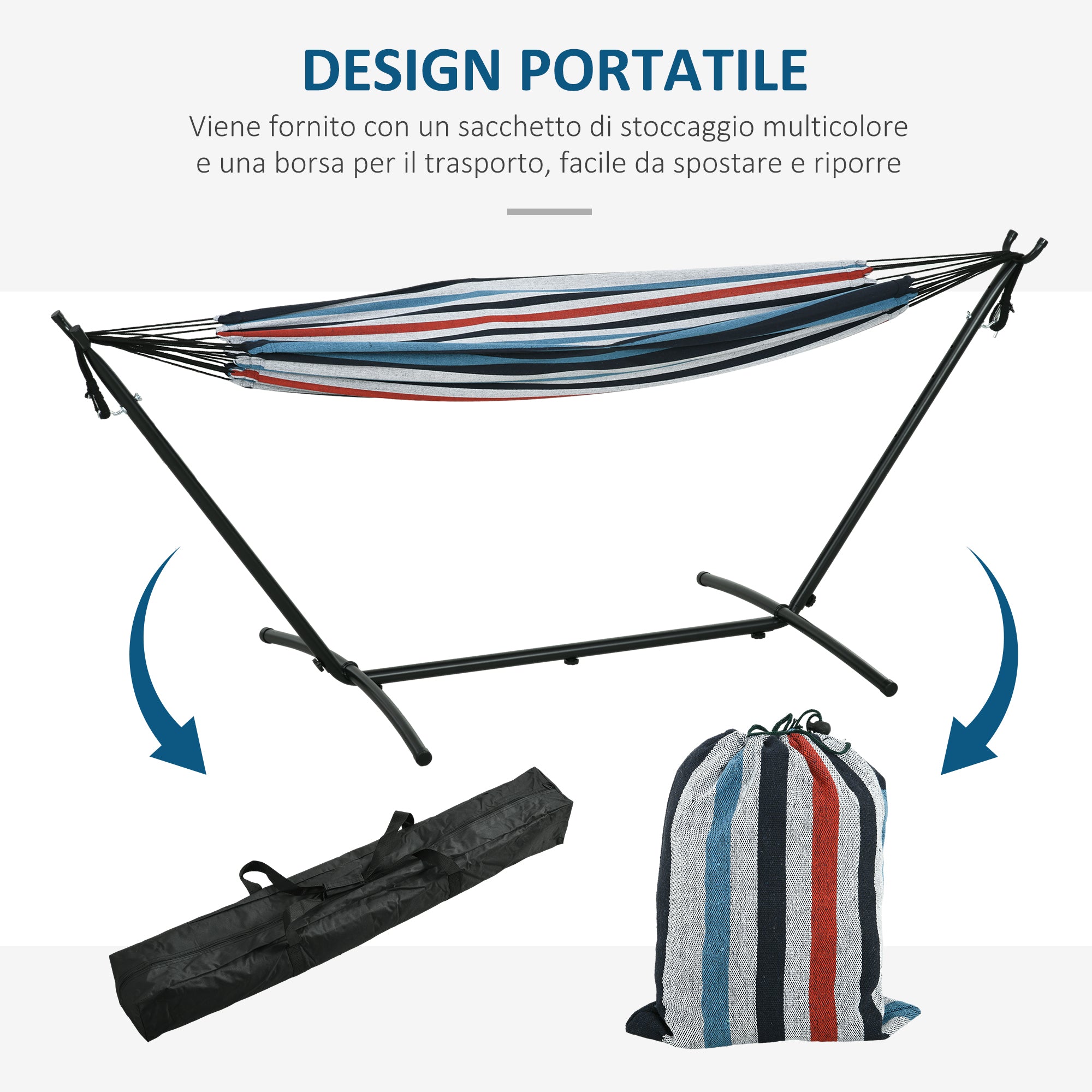 Outsunny Freestanding Hammock with Stand, Adjustable Height and Carrying Bag, 310x117x105 cm, White