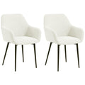 Set of 2 Nordic Dining Chairs Padded with Curved Armrests in Velvet Effect Fabric, 54x57x80 cm, Cream