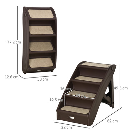 PawHut Folding Dog Ladder with 4 Non-Slip Steps in Brown PP - Borgè