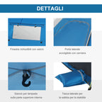 Pop Up Beach Tent with Zipper Door, in Polyester and Fiberglass, 220x173x120 cm, Sky Blue and Gray