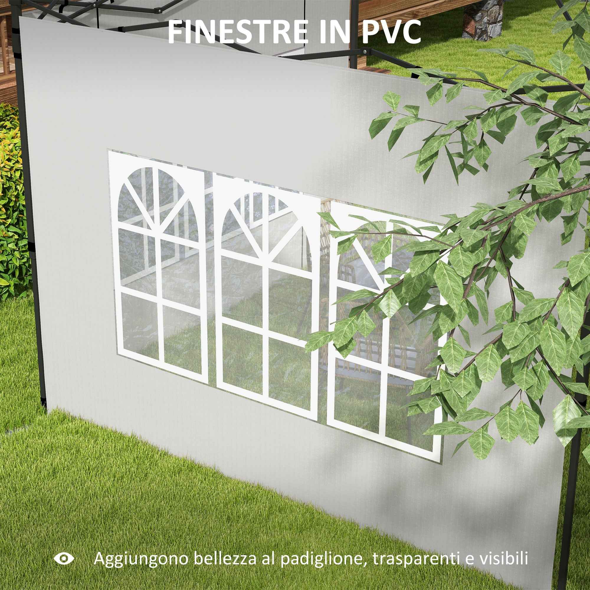 Outsunny Set of 2 Side Walls for Gazebos 3x3 m and 3x6 m with Windows, in PE and Plastic, 293x193 cm, White