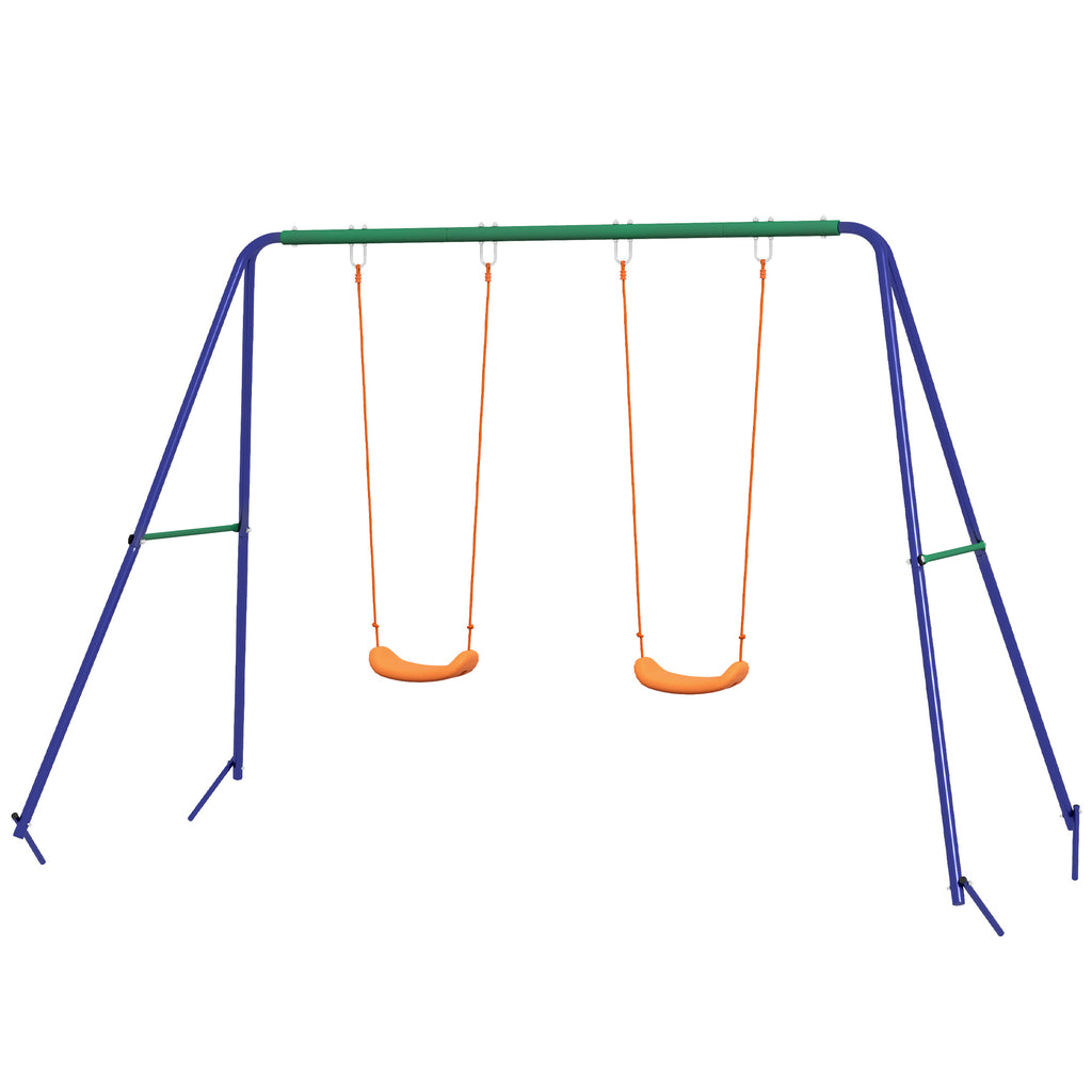Outsunny swing for children 3-8 years with 2 seats and 4 stakes, in metal and pp, 269x160x180 cm - Borgè