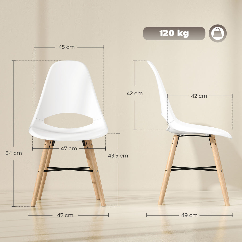 Set of 2 Nordic Style Plastic and Wood Dining Chairs with Curved Backrest, White