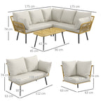 4-Piece Garden Set in PE Rattan with Outdoor Table 90x45x42 cm and 2 Outdoor Sofas 6x63x74 cm, Cream White - Borgè