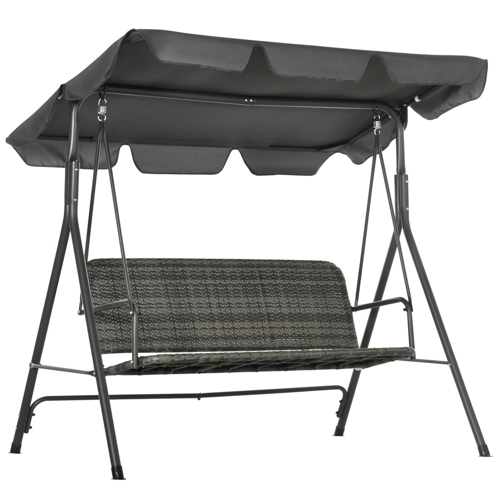 3 Seater Garden Swing with Adjustable Canopy in PE Rattan, 167x112x153cm, Dark Grey