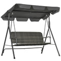 3 Seater Garden Swing with Adjustable Canopy in PE Rattan, 167x112x153cm, Dark Grey