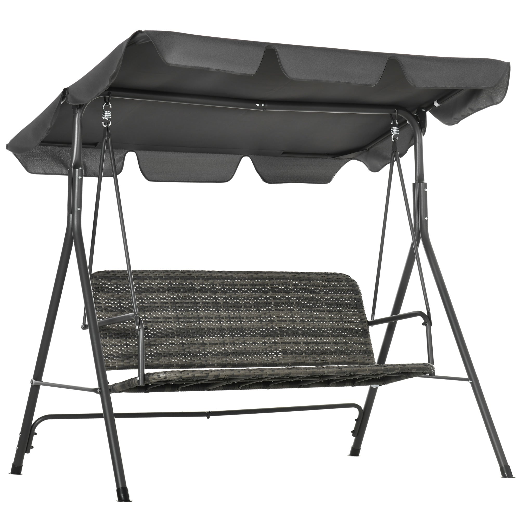 3 Seater Garden Swing with Adjustable Canopy in PE Rattan, 167x112x153cm, Dark Grey