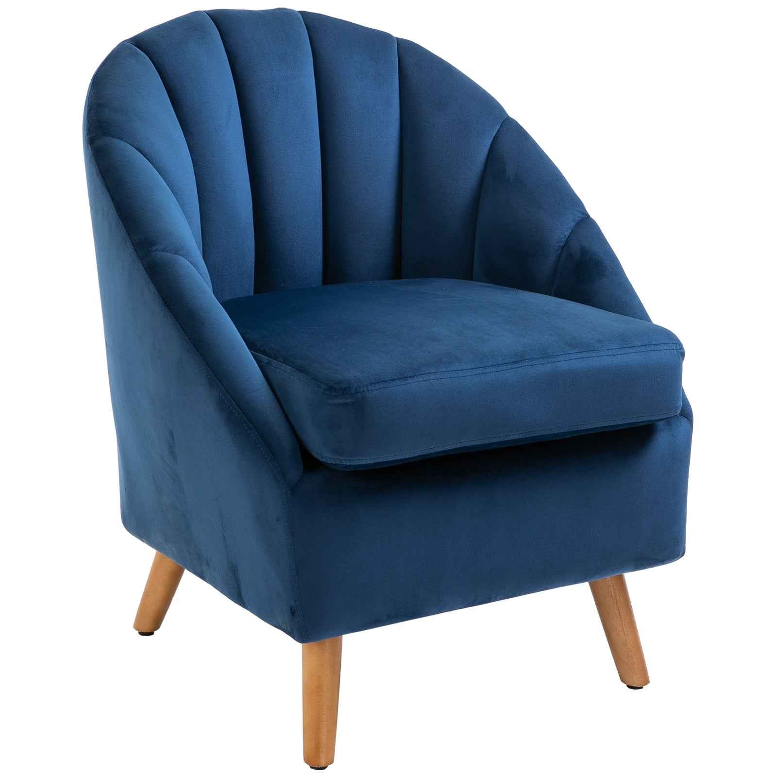 HOMCOM Velvet Lounge Chair with Thick Pad, Wooden Legs and Armrests, Blue