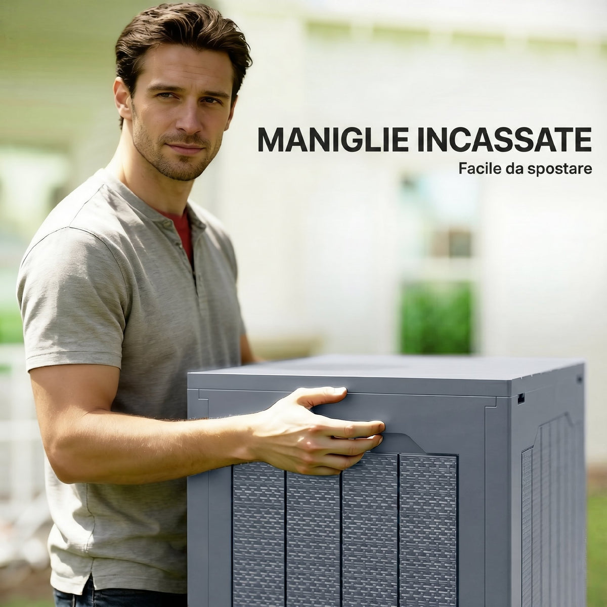 Outsunny Waterproof Garden Storage Box with Handles, PP, 56x41x50 cm, Light Grey
