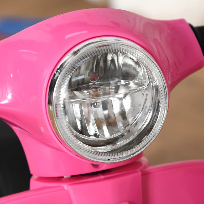 Officially Licensed 6V Kids Electric Scooter, Battery-Powered Electric Scooter for Children 18-36 Months with Headlights and Horn, 66.5x38x52cm, Pink