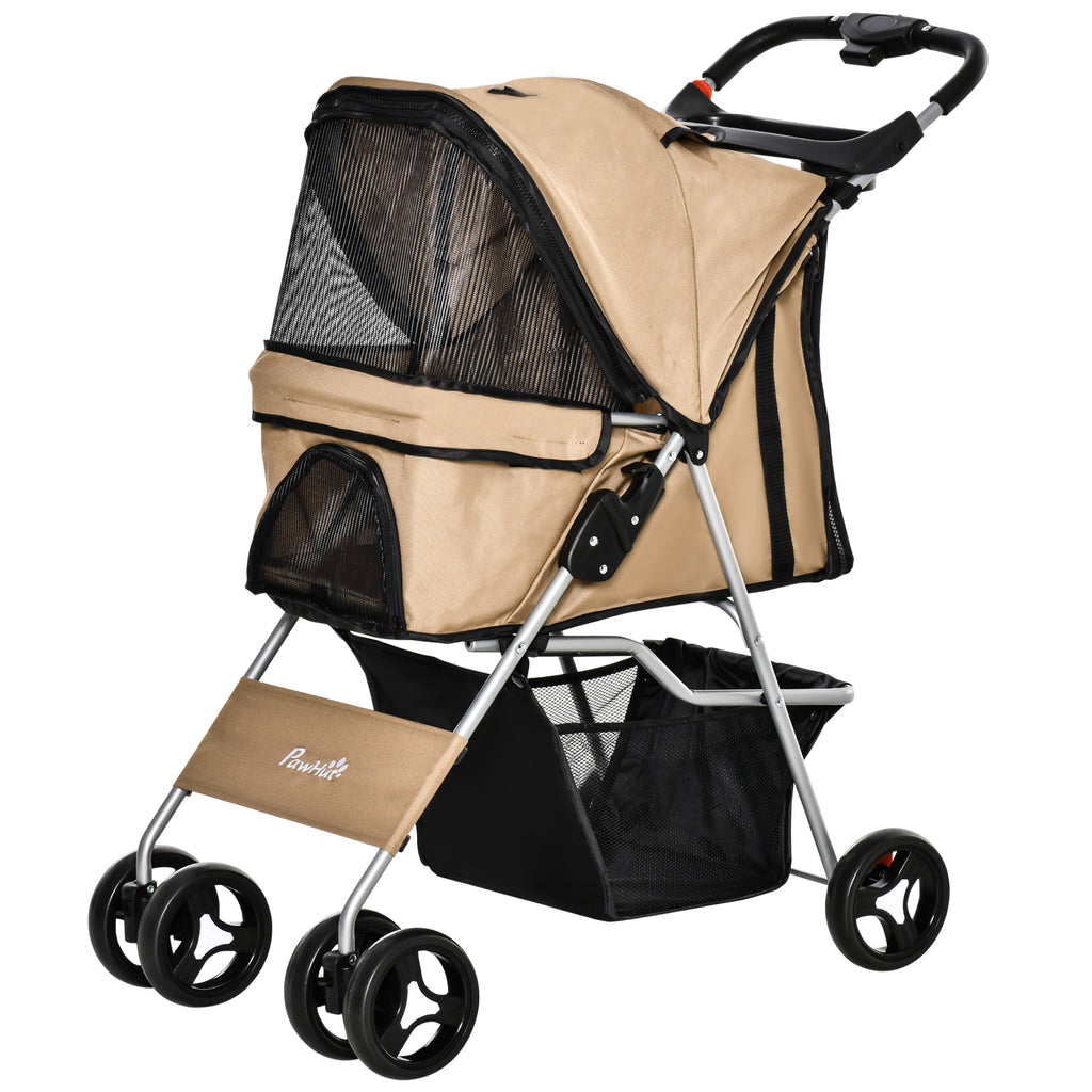 Foldable Dog Stroller for Small and Mini Dogs with Basket and Cup Holder, 75x46x94 cm, Coffee