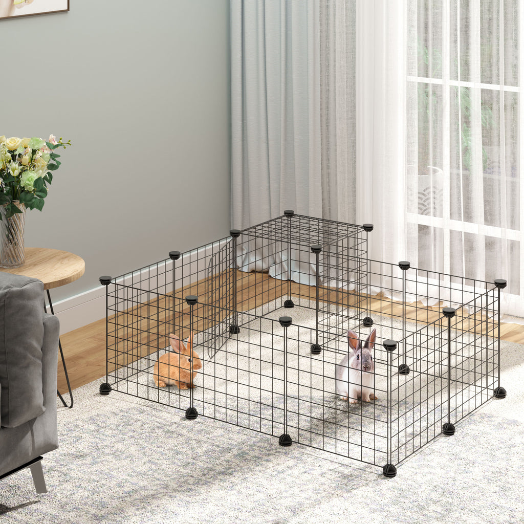 Modular Rabbit Run with Mounting Accessories, Steel, 105x105x70cm - Black