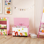 Children's Toy Storage Chest with Safety Hinges, Wooden Animal Design, 60x37x39 cm, Pink