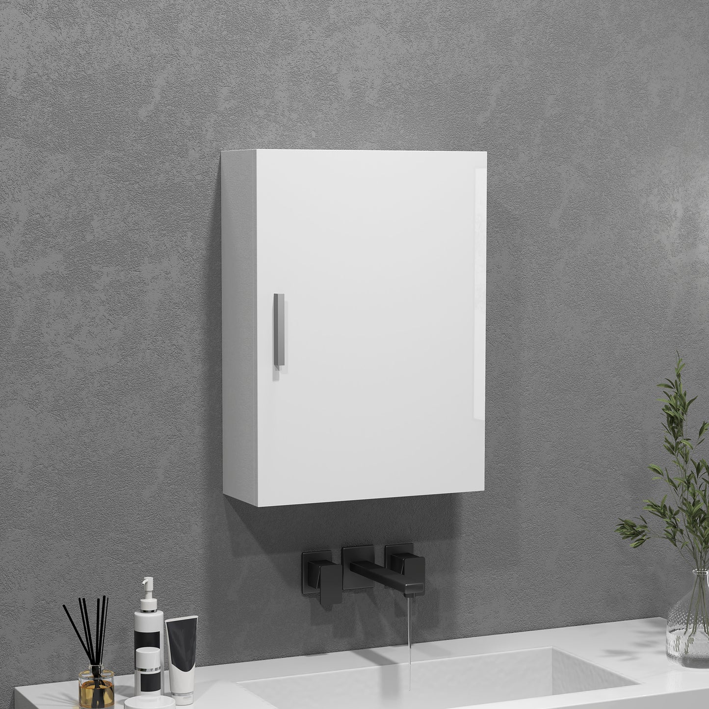 Wall-Mounted Wooden Bathroom Cabinet with 3 Adjustable Glass Shelves on 3 Levels, 40x15x55 cm, White