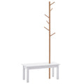 HOMCOM Hallway Bench with Coat Rack, Bamboo Floor-Standing Coat Stand, White Hallway Bench, Design, Also for Bedroom, 80x30x180cm, White Wood