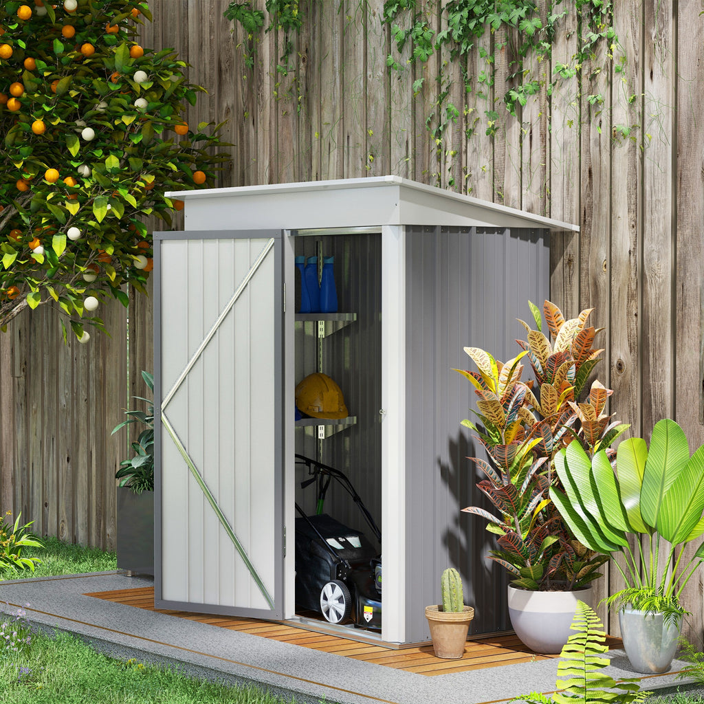 Outsunny Garden Shed for Tools in Steel with Lockable Door, 161x95x163/181cm, Gray - Borgè