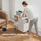 HOMCOM Minimalist Side Table with Wheels, 2 Drawers, Open Compartment and Adjustable Shelf, Wooden, 60x30x65 cm, White