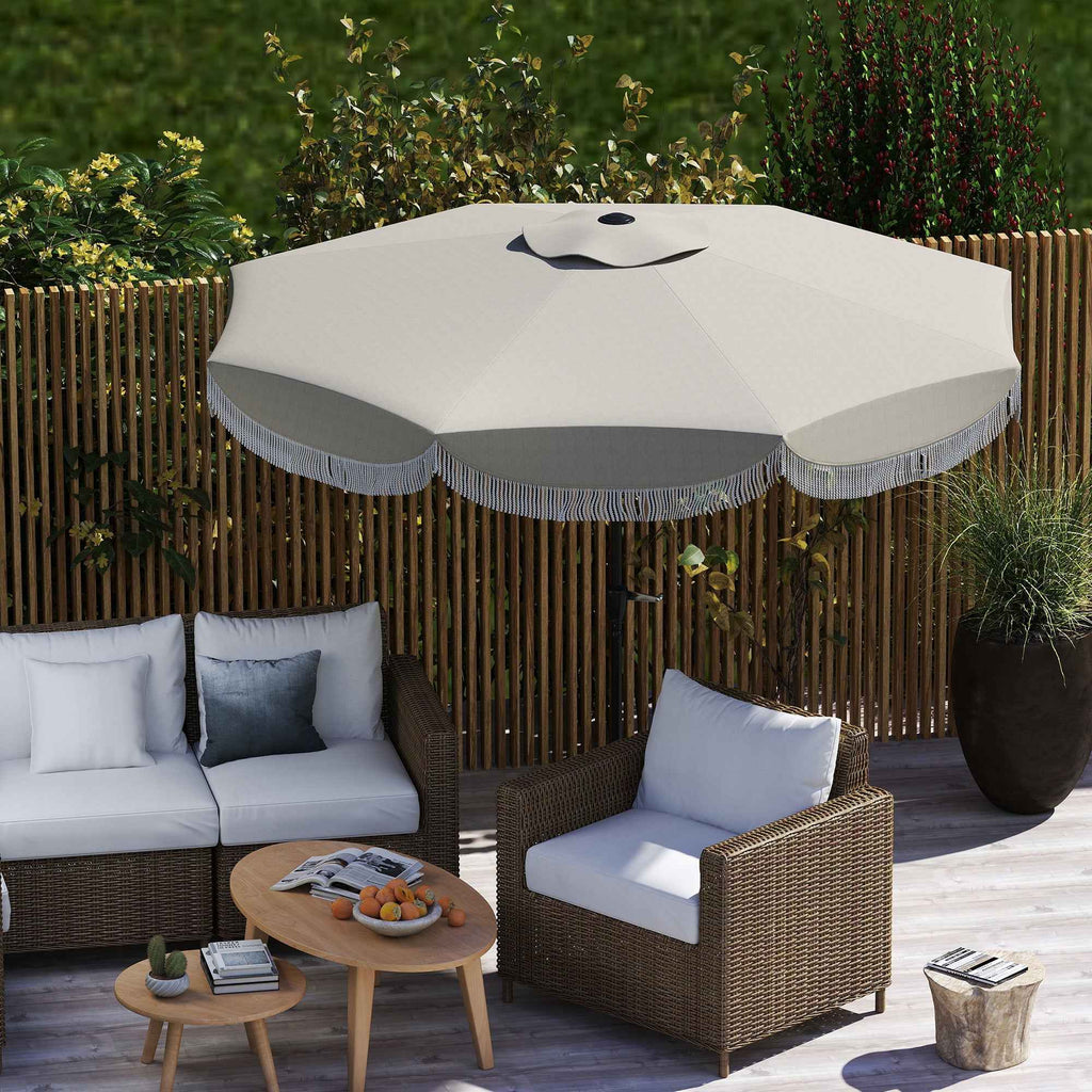 Outsunny 2.7x2.4 m Round Garden Umbrella with Crank Handle, Metal and Polyester, Light Grey