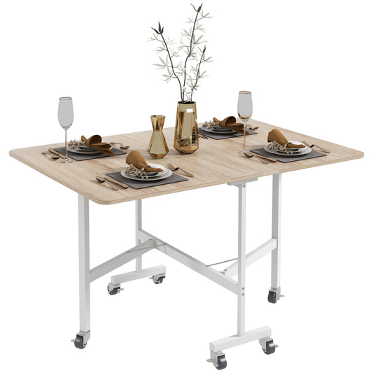 HOMCOM Modern Folding Table with 2 Leafs with Casters in MDF and Steel, 120x80x73cm, Brown - Borgè