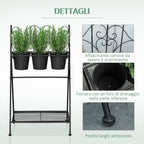 Folding Metal Plant Stand with 3 Pots and Bottom Shelf for Home and Garden, 47x37x78.5cm, Black