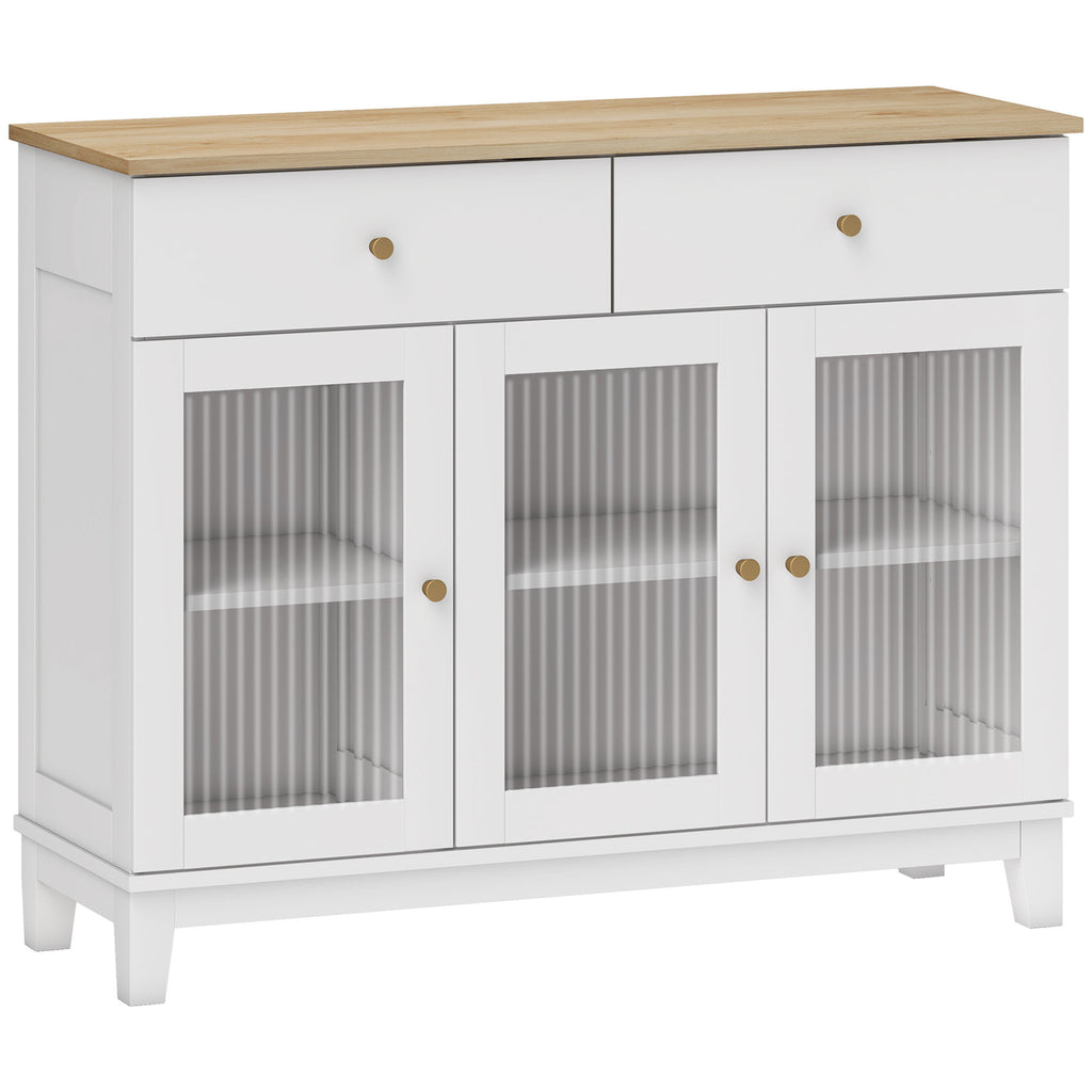 Kitchen Sideboard Cabinet Buffet with Glass Doors, 100x35x80.3 cm, White and Oak