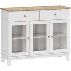 Kitchen Sideboard Cabinet Buffet with Glass Doors, 100x35x80.3 cm, White and Oak