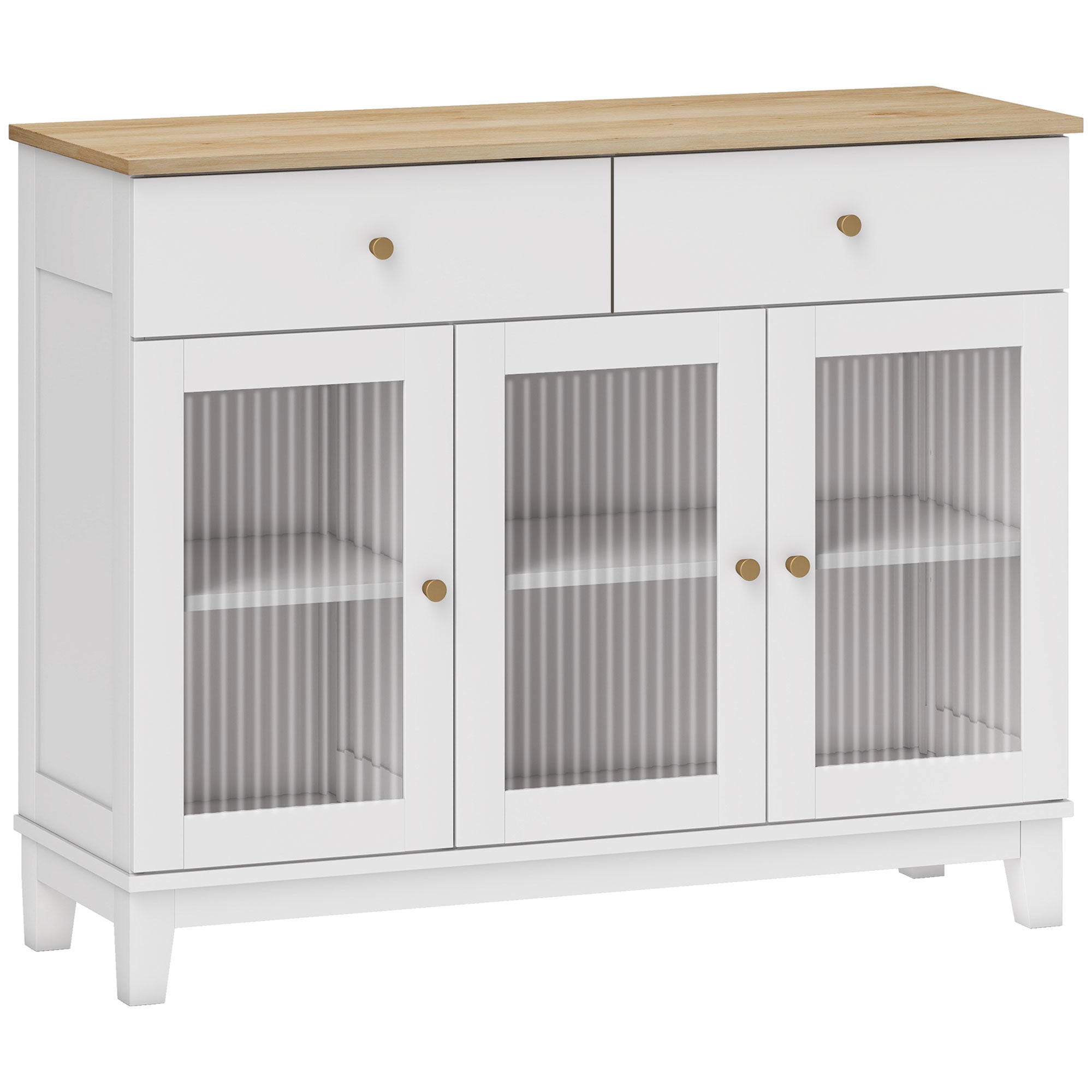 Kitchen Sideboard Cabinet Buffet with Glass Doors, 100x35x80.3 cm, White and Oak