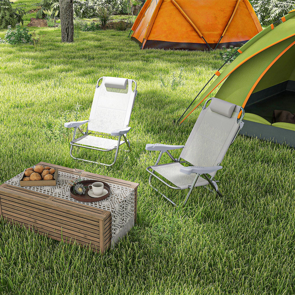 Set of 2 Folding and Reclining Camping Chairs on 6 Levels, in Aluminum and Foam, 62x65x80 cm, Light Gray