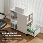 HOMCOM Minimalist Side Table with Wheels, 2 Drawers, Open Compartment and Adjustable Shelf, Wooden, 60x30x65 cm, White