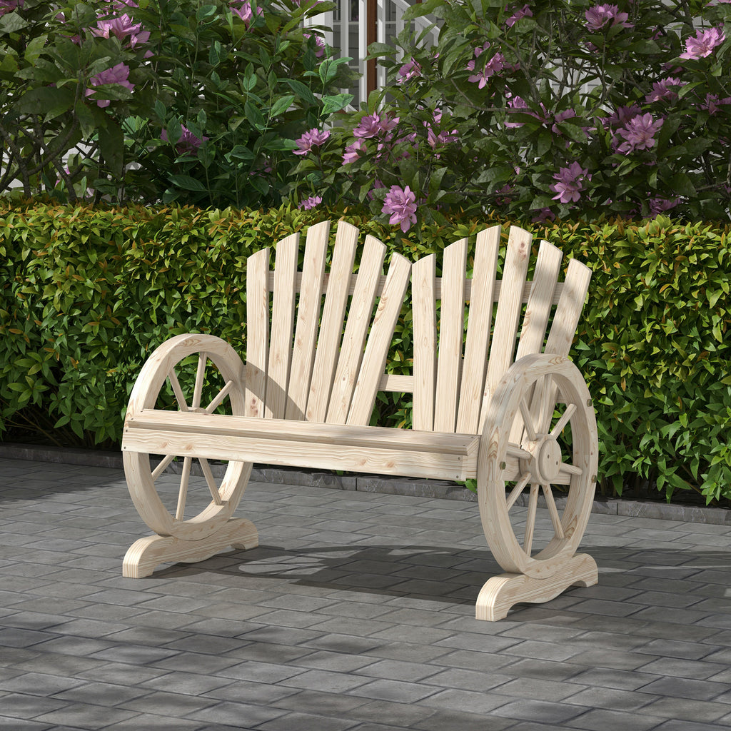 Outsunny Country Style Wooden Garden Bench with Wheel Armrests, 108x66x95cm, Natural Wood