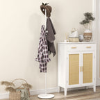 Freestanding Coat Rack with 6 Steel Disc Hooks and Slate Base, White