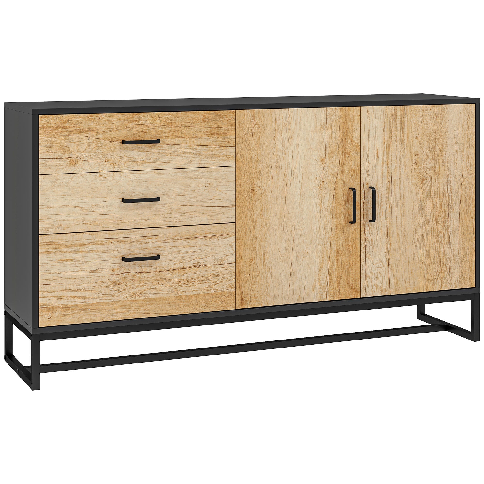 Modern Sideboard with 3 Drawers and a Kitchen Cabinet 2 Soft-Close Doors with Adjustable Shelf