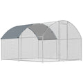 PawHut Outdoor Chicken Coop with Waterproof Roof and Lock, Galvanized Steel, 2.8 x 3.4 x 1.9 m, Silver