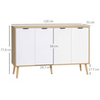HOMCOM Storage Unit with 2 Adjustable Shelves, Pine Wood, 120x35x77.4 cm, Wood and White