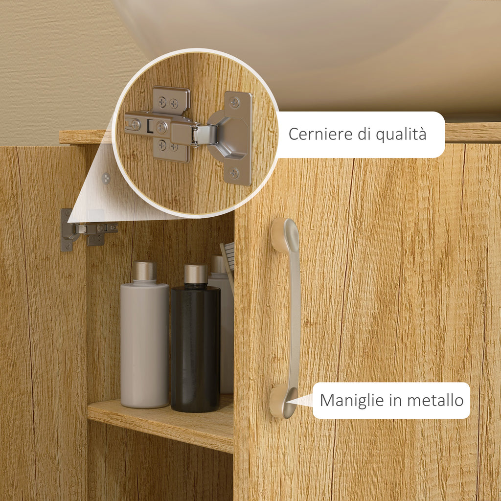 Bathroom Cabinet with 2 Doors and 2 Wooden Shelves, Natural Color